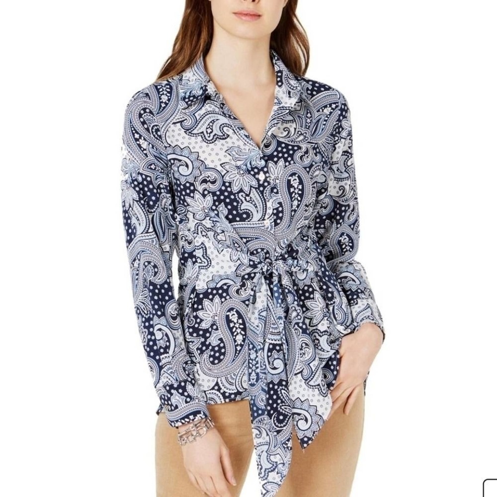 Tommy Hilfiger Tropical Tie Waist paisley lush life polished‎ shirt Plus Size 3X